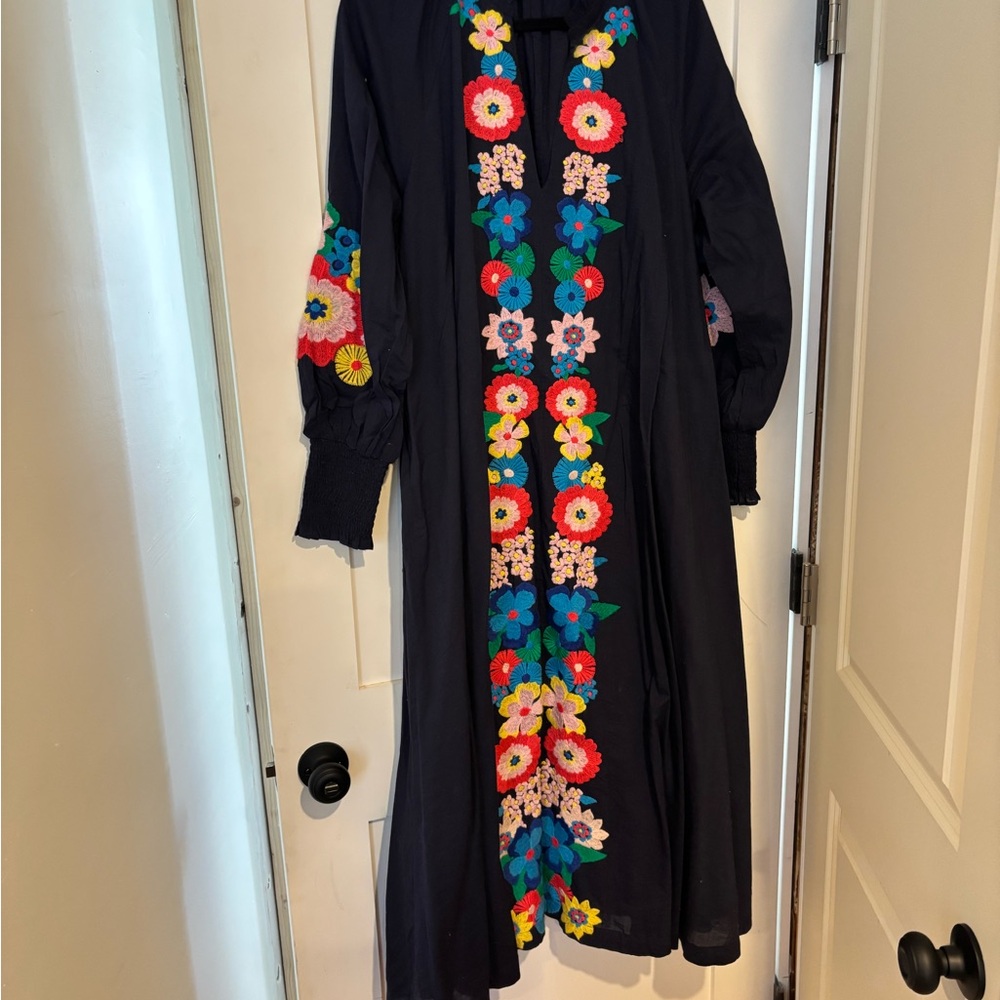 Boden Dark Blue Dress with Multicolor Floral Patterns